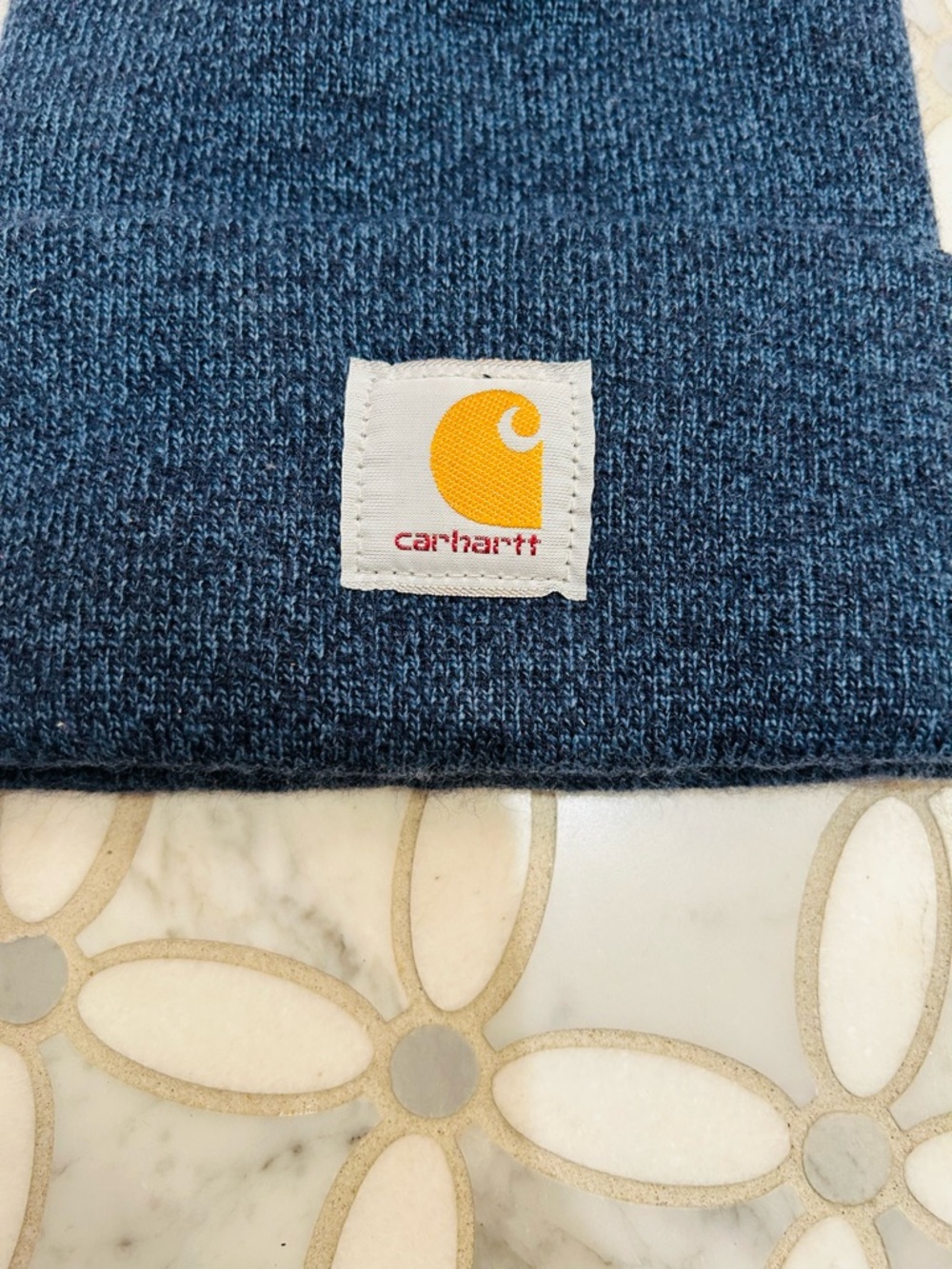 Carhartt Heather Blue Cuffed Beanie Logo Men’s One Size A18 Acrylic Watch Hat - Picture 2 of 7